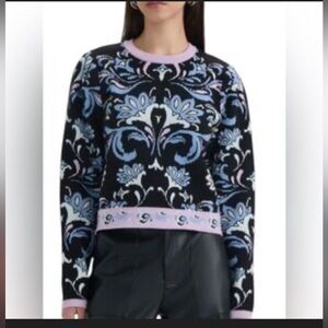 Anthropologie x NVLT Black Sweater with Blue & Lilac Floral Damask ($98 USD)